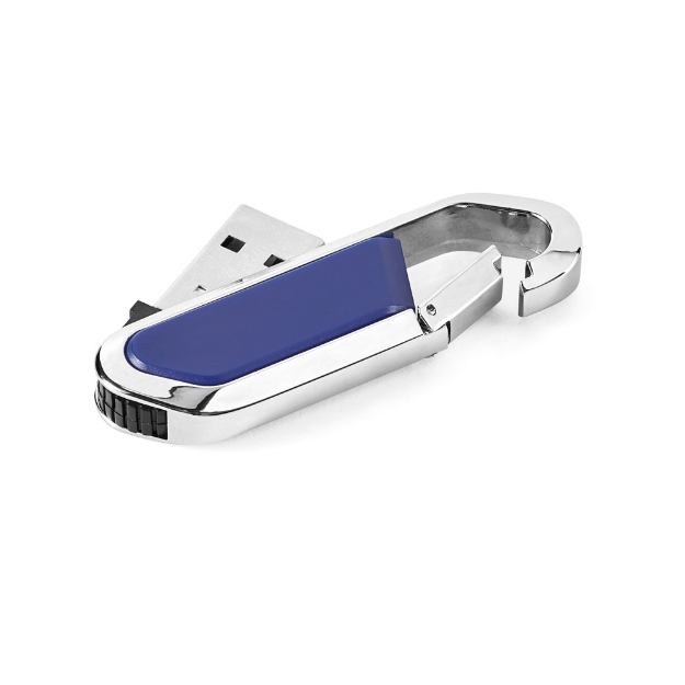 USB retractable flash drive up to 32 GB with carabiner clip