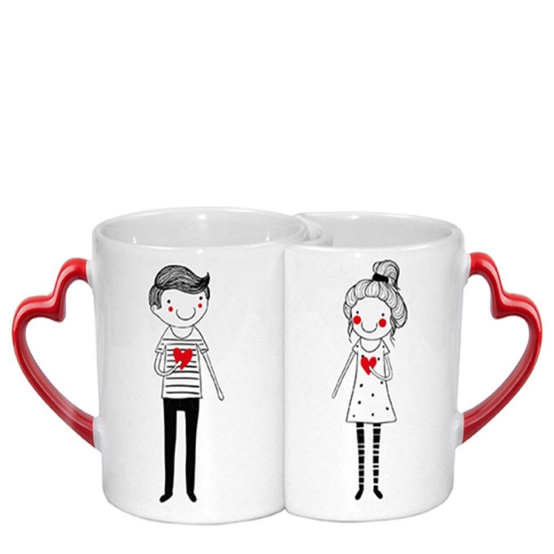 Ceramic Mug Couple Red Heart Handle 11oz